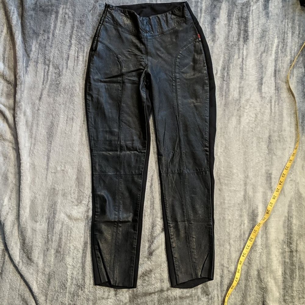 Leather raw hem riding pants